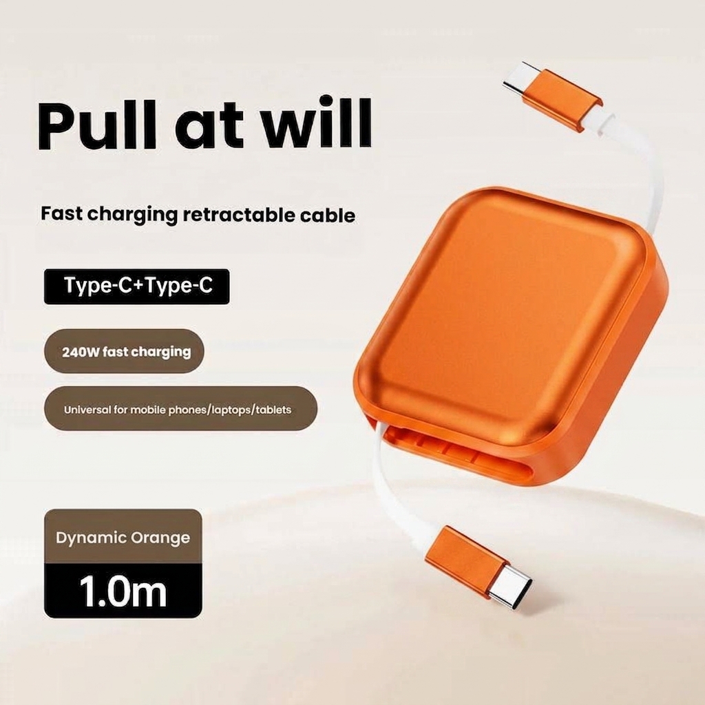 Retractable USB-C to USB-C Fast Charging Cable & Organizer Case