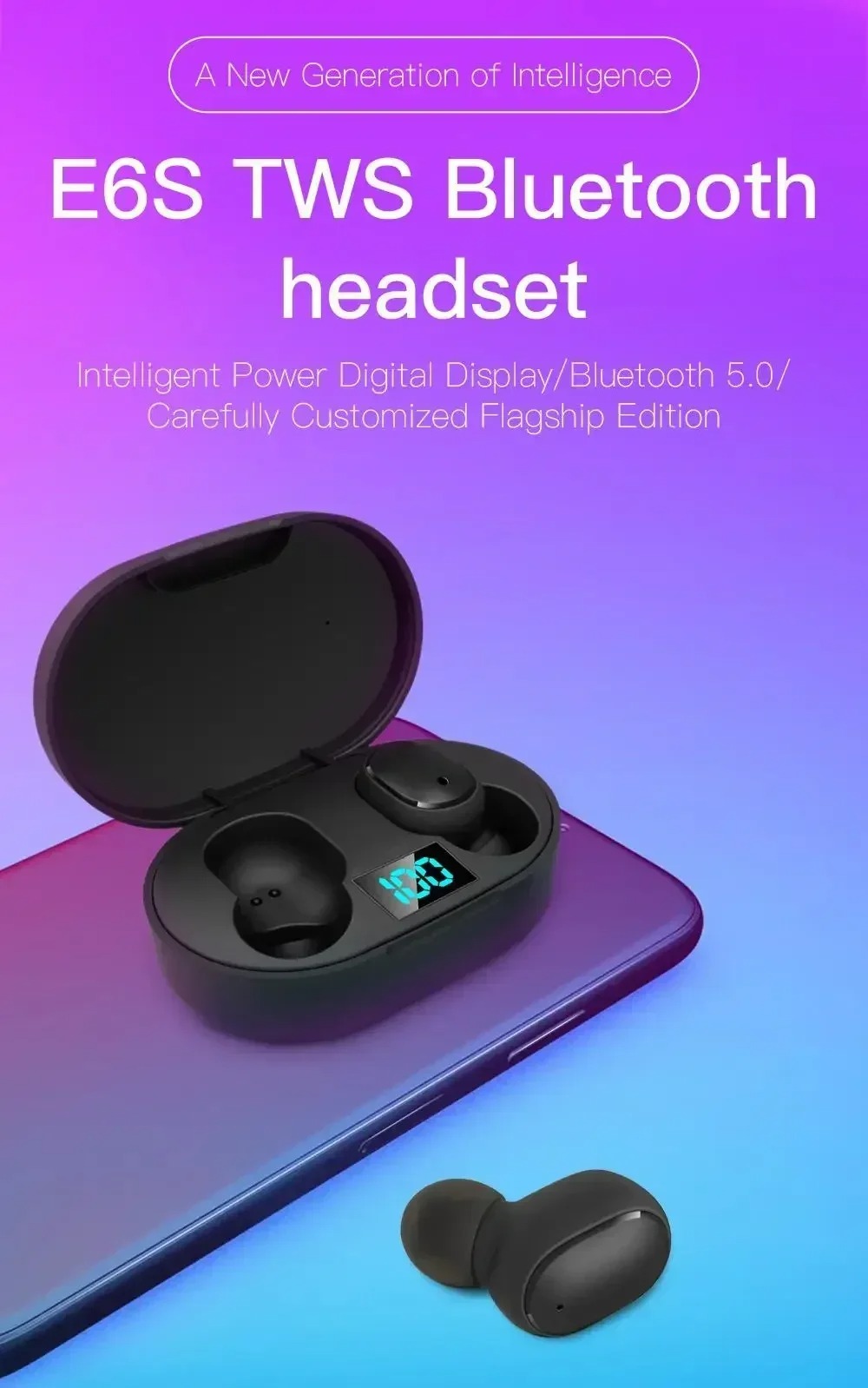 E6S TWS True Wireless Earphones – LED Digital Display Noise Cancelling Bluetooth Earbuds