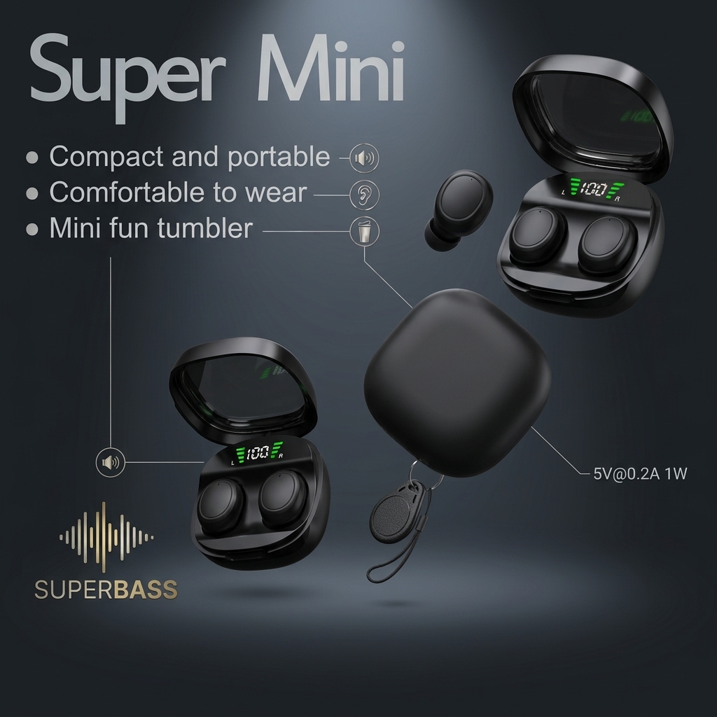 Super Mini Tumbler TWS Wireless Earbuds (SuperBass & LED Power Display)
