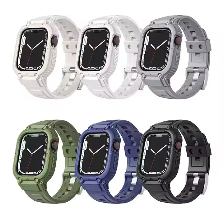 TPU Silicone Band & Armor Protector Case for Apple Watch Series 8/7/6/5/4 (38/40/41mm & 42/44/45mm)