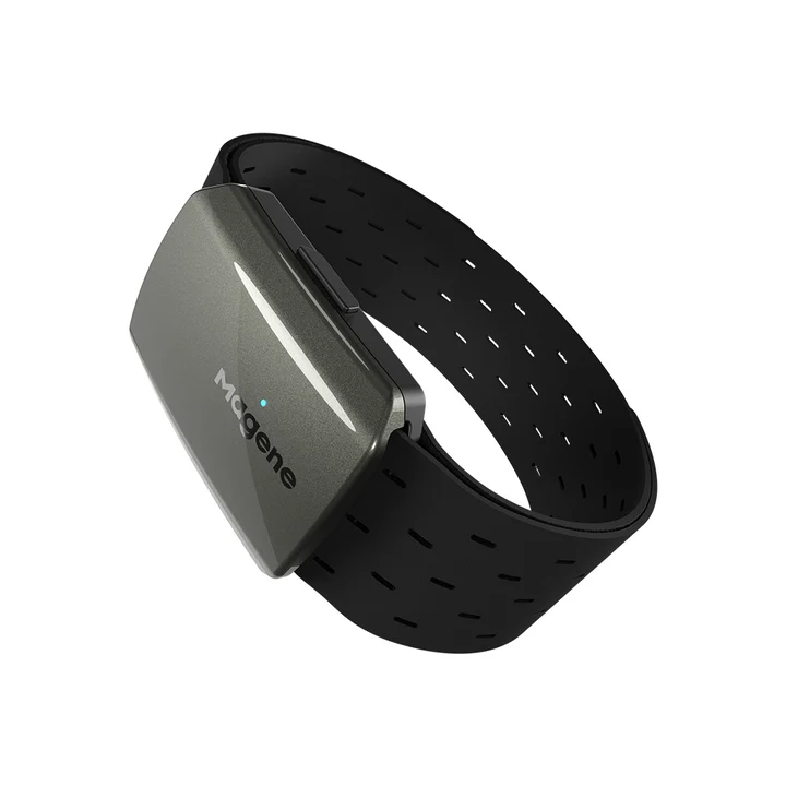 Magene H803 Armband Heart Rate Monitor features dual ANT+ and Bluetooth connectivity for seamless sync with cycling computers, sports watches, and major fitness apps.