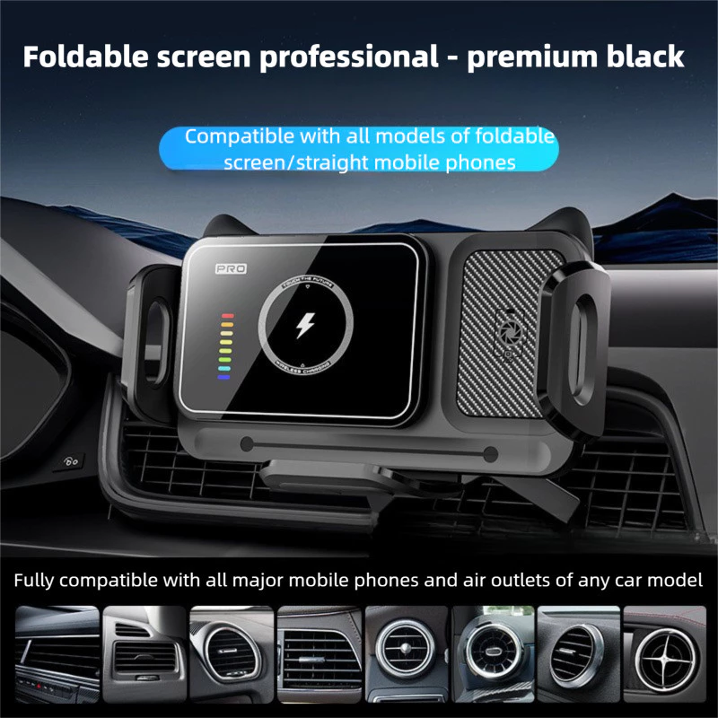 Folding Screen 15W RGB Anti-Shake 360° Rotation Wireless Charging Car Charger Pad Holder